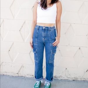 High Rise Elastic Waistband Utility Jeans